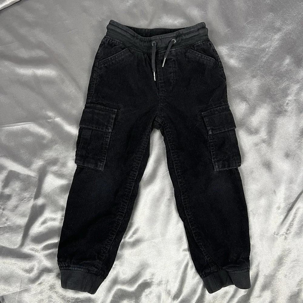 Baby GAP Cargo Pants Toddler 4‎ Years Lined Black Corduroy Pull-On Joggers Cozy